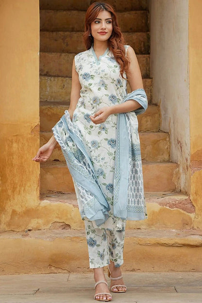 Sky Blue Colour Cotton Slub Stitched Suit SS1112240