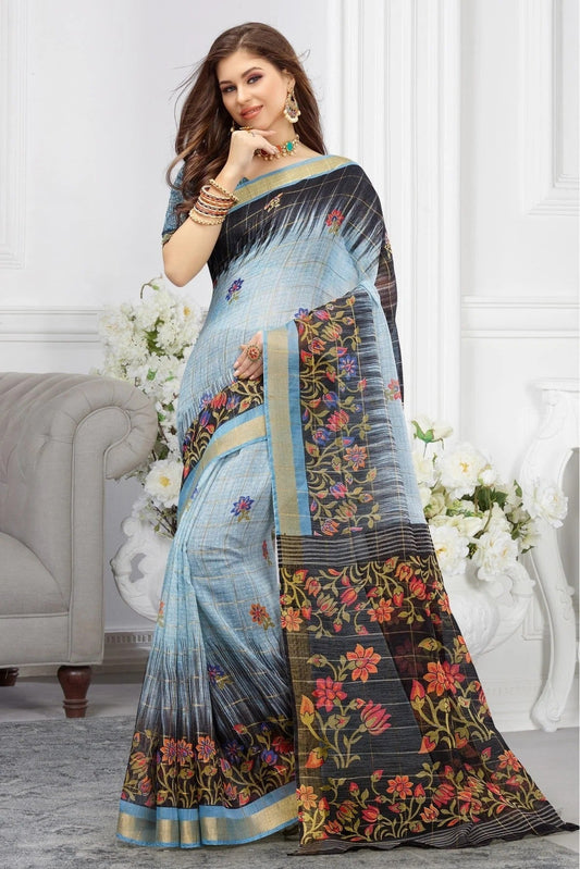 Sky Blue Colour Cotton Traditional Saree SD1100748