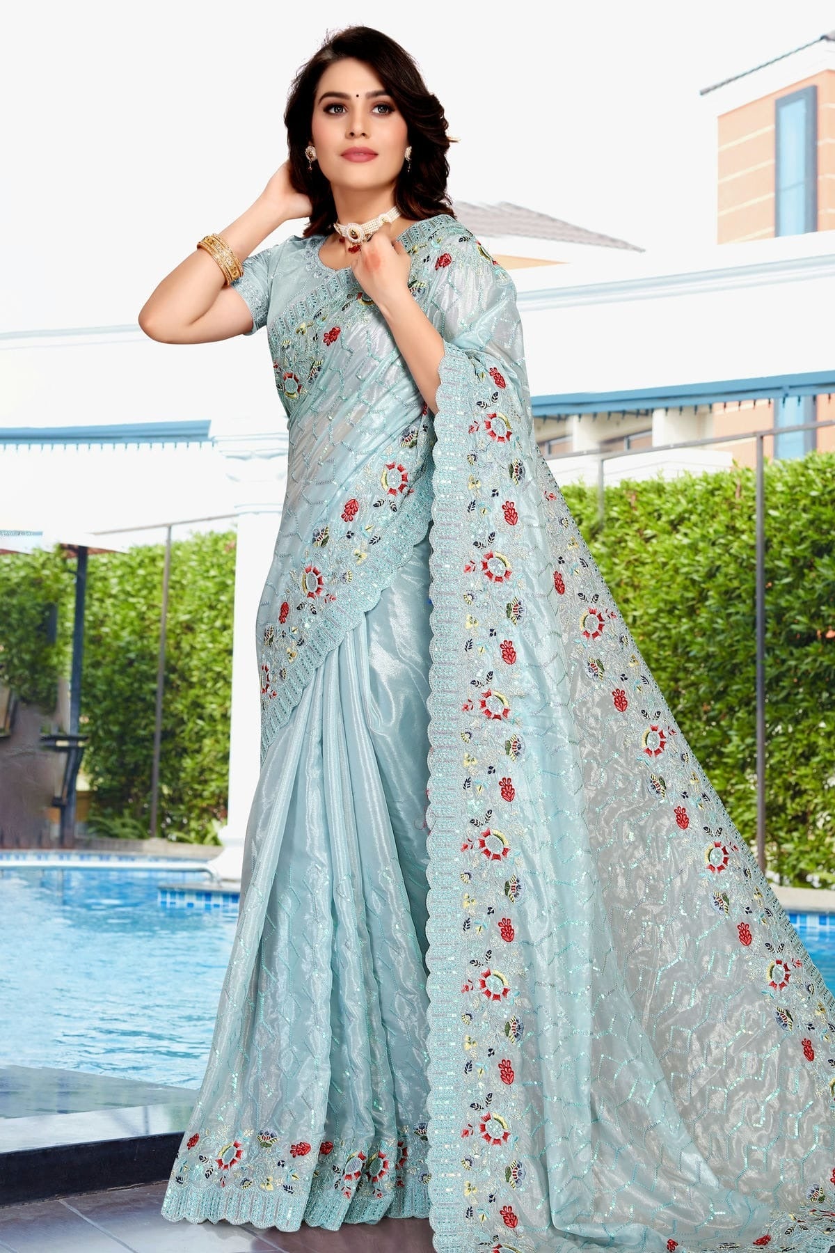 Sky Blue Colour Crepe Silk Designer Saree LC1121336