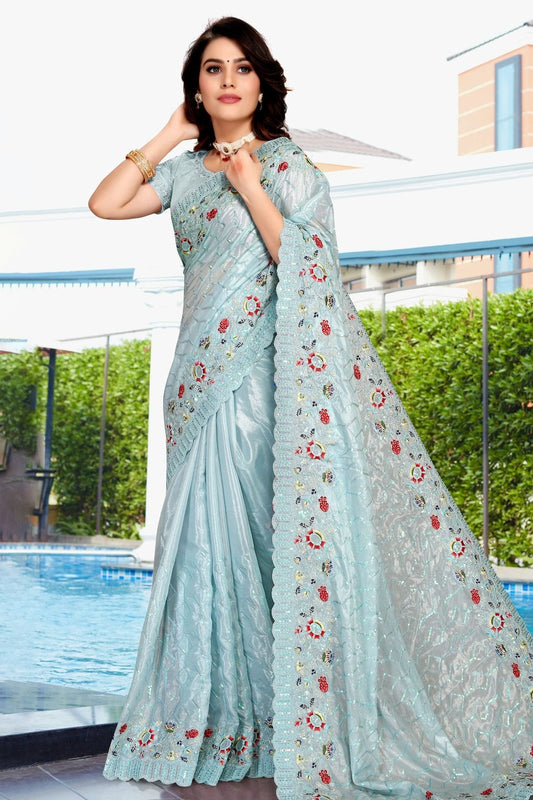 Sky Blue Colour Crepe Silk Designer Saree LC1121336
