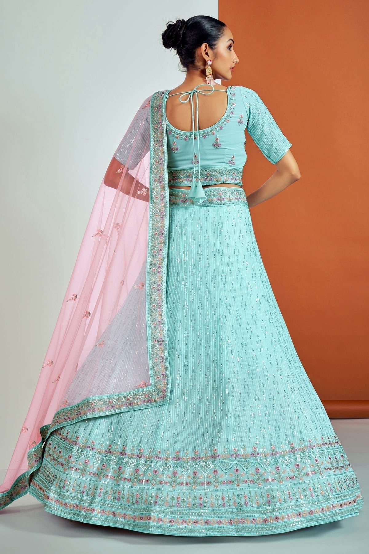Sky Blue Colour Embroidery Georgette Lehenga Choli LD1080676 A