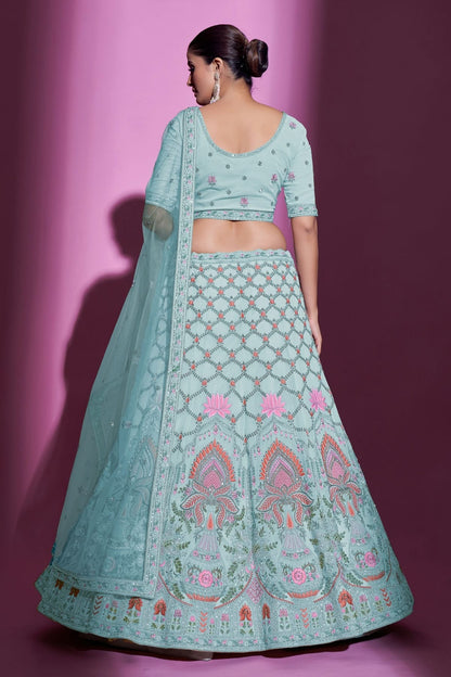 Sky Blue Colour Embroidery Georgette Lehenga Choli LD1080707 A