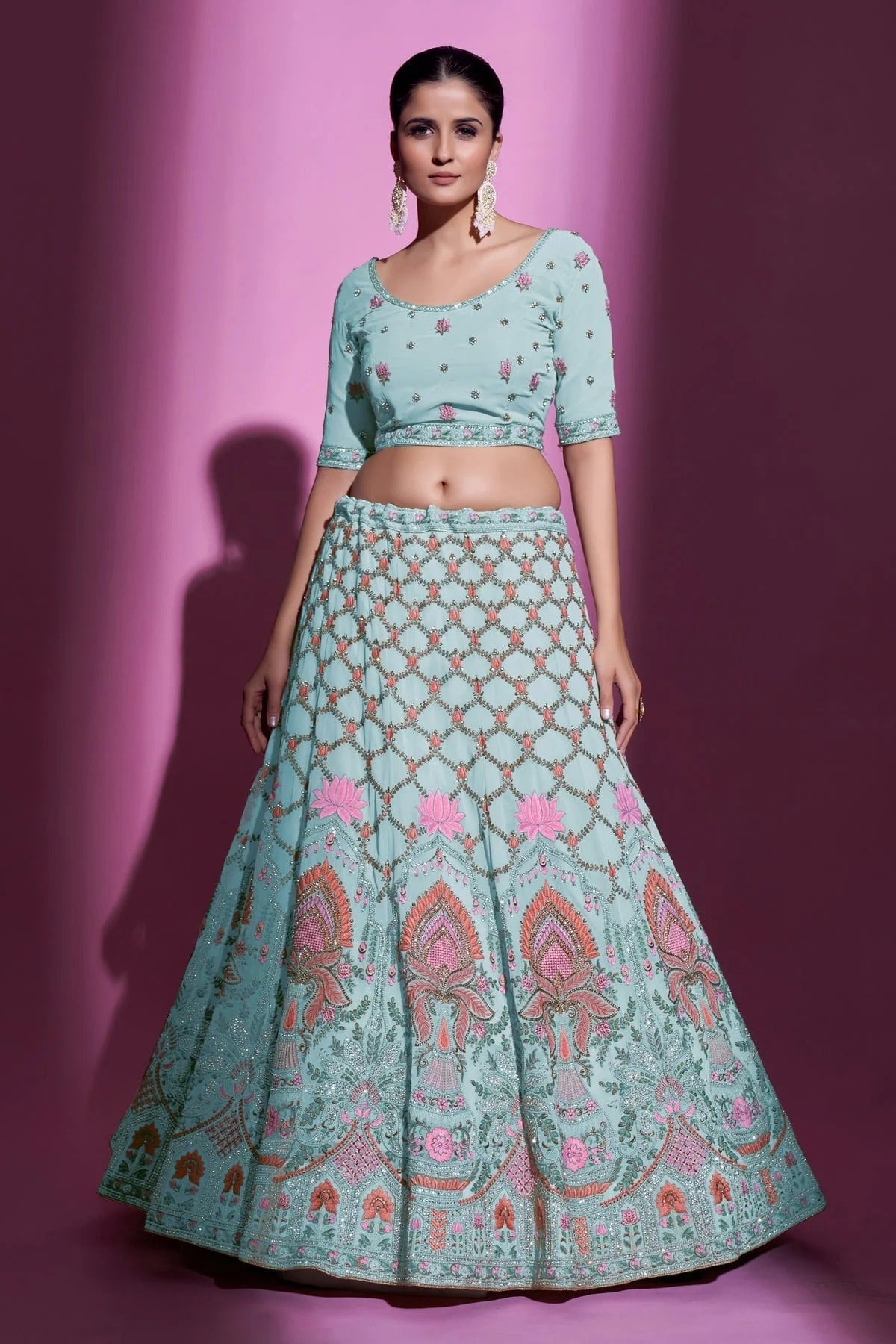 Sky Blue Colour Embroidery Georgette Lehenga Choli LD1080707