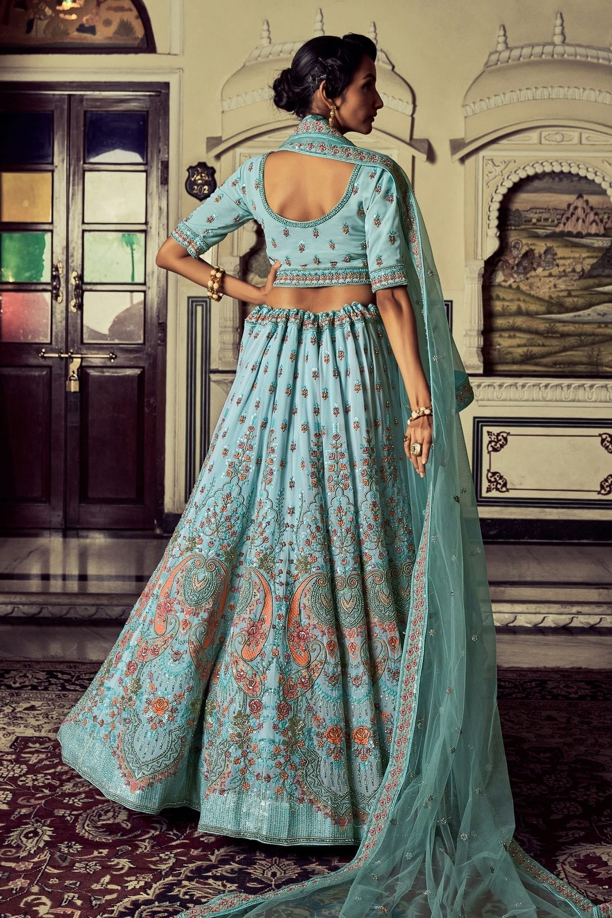 Sky Blue Colour Embroidery Georgette Lehenga Choli LD1080712 A