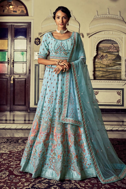Sky Blue Colour Embroidery Georgette Lehenga Choli LD1080712