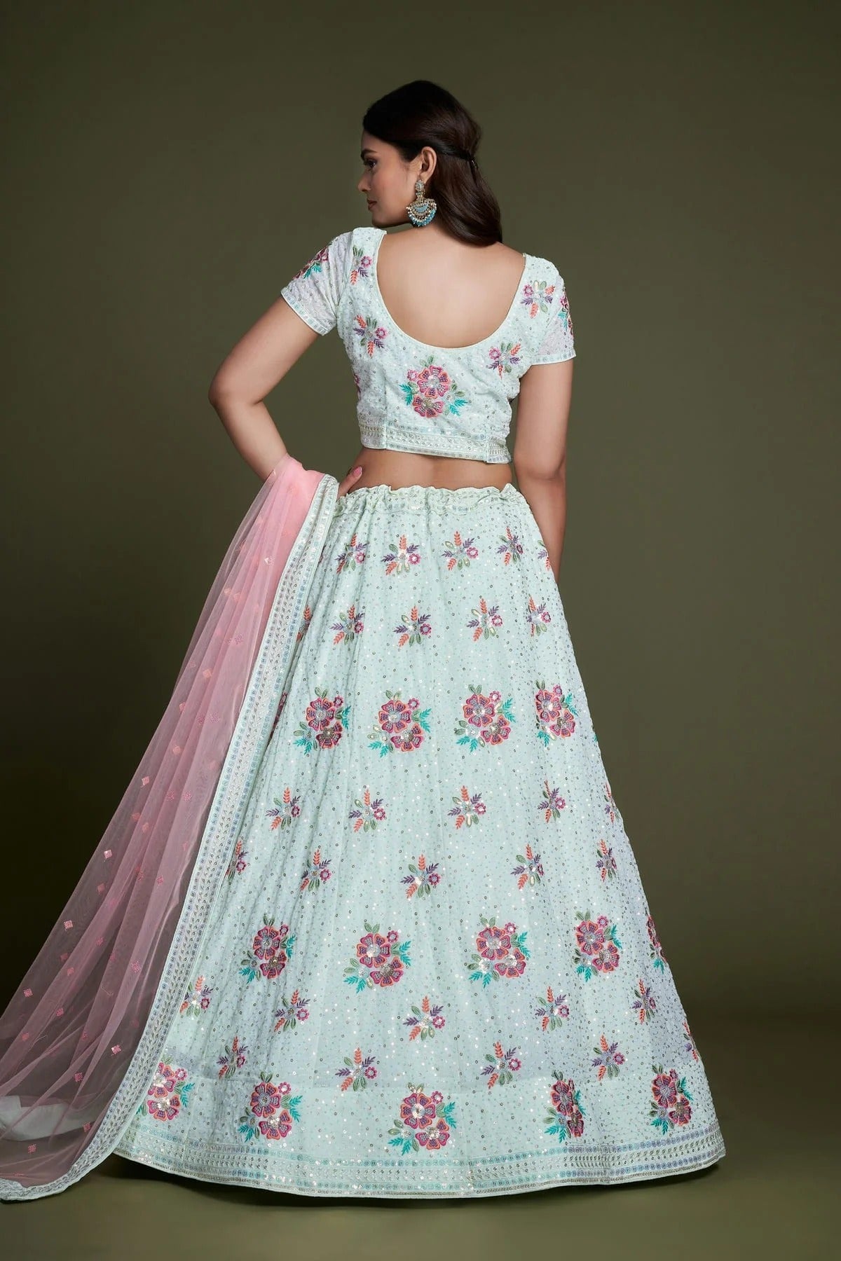 Sky Blue Colour Embroidery Georgette Lehenga Choli LD1080849 A