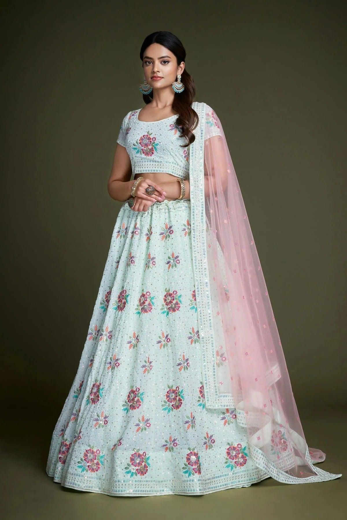 Sky Blue Colour Embroidery Georgette Lehenga Choli LD1080849