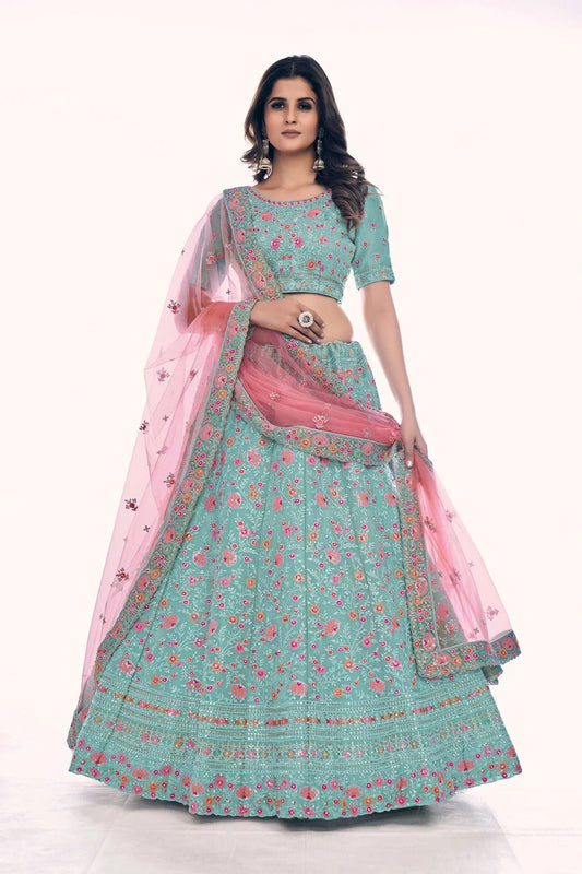Sky Blue Colour Embroidery Gota Silk Lehenga Choli LD1080771
