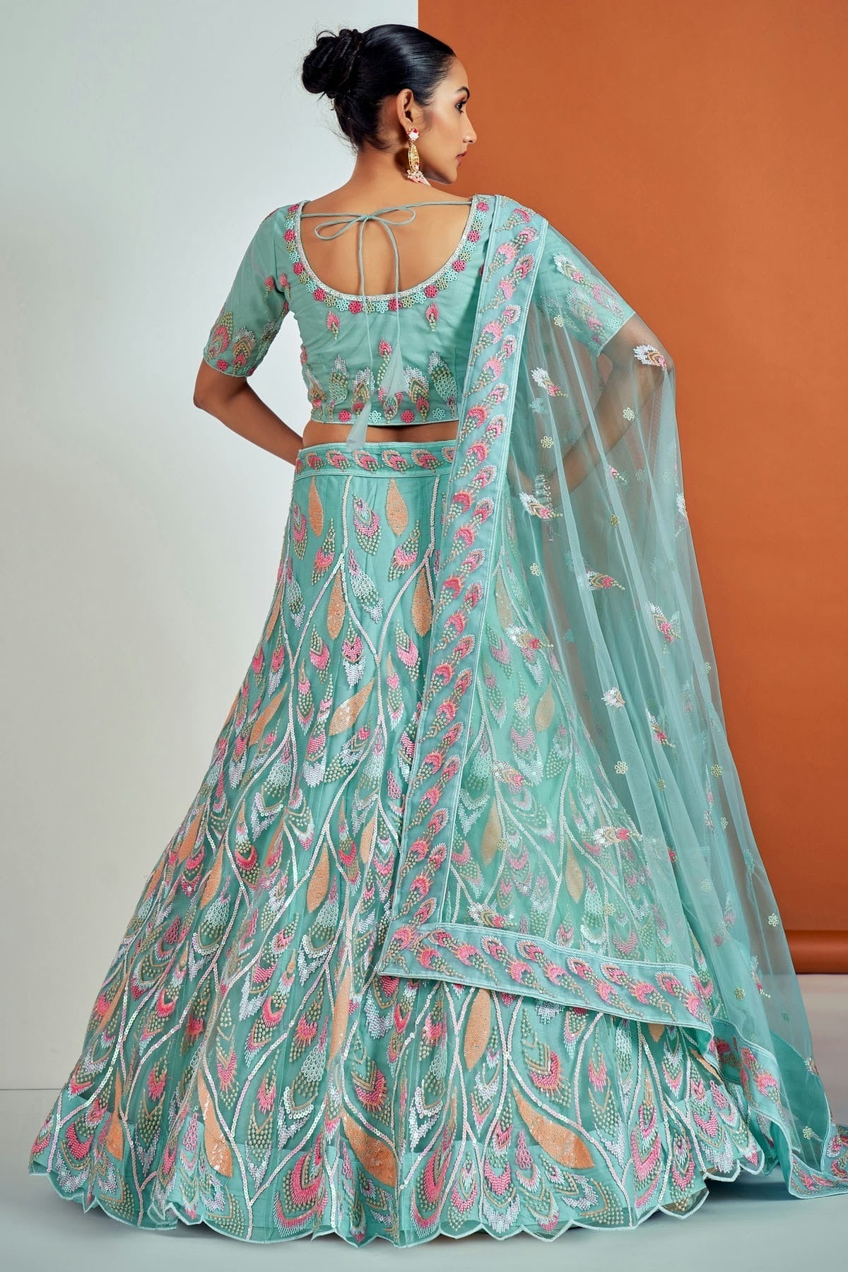 Sky Blue Colour Embroidery Soft Net Lehenga Choli LD1080673 A