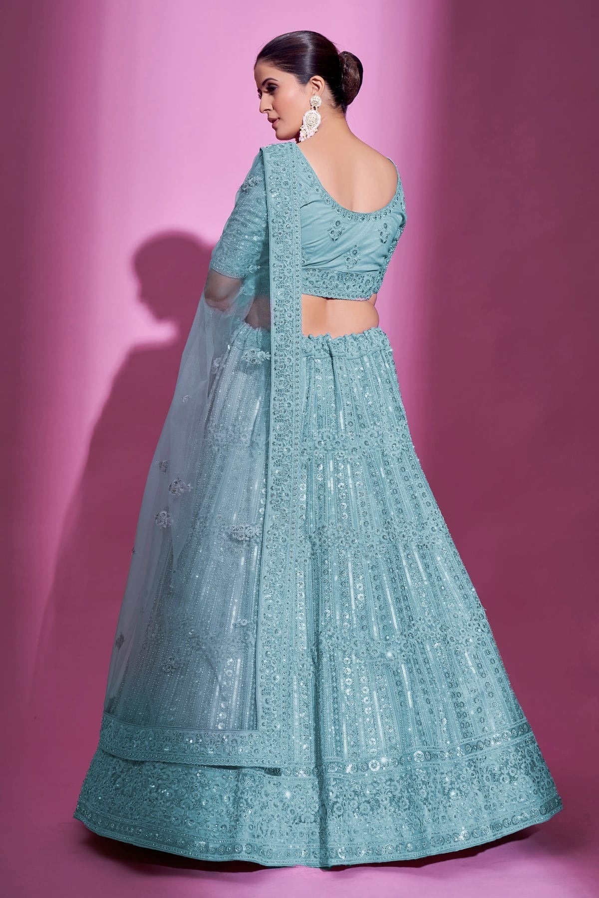 Sky Blue Colour Embroidery Soft Net Lehenga Choli LD1080708 A