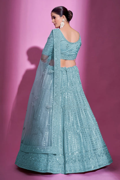 Sky Blue Colour Embroidery Soft Net Lehenga Choli LD1080708 A