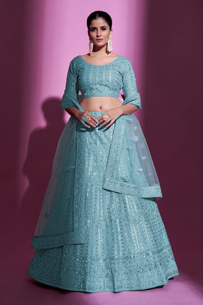 Sky Blue Colour Embroidery Soft Net Lehenga Choli LD1080708