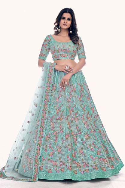 Sky Blue Colour Embroidery Soft Net Lehenga Choli LD1080757