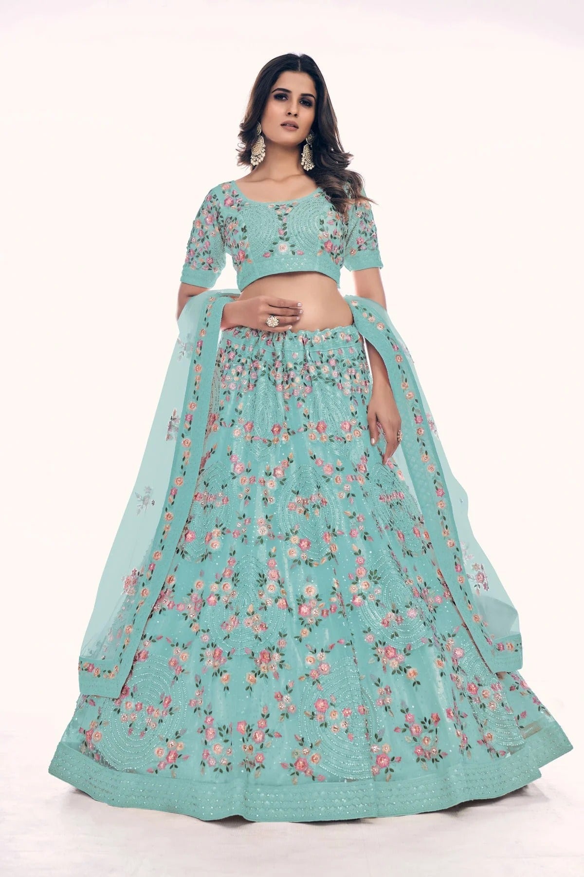 Sky Blue Colour Embroidery Soft Net Lehenga Choli LD1080759