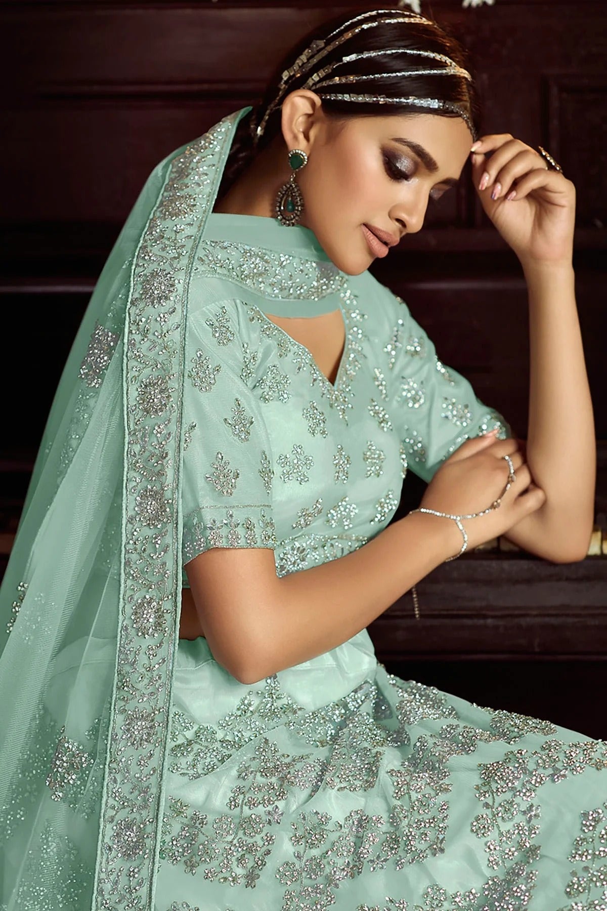 Sky Blue Colour Embroidery Soft Net Lehenga Choli LD1080867 A