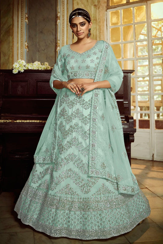 Sky Blue Colour Embroidery Soft Net Lehenga Choli LD1080867