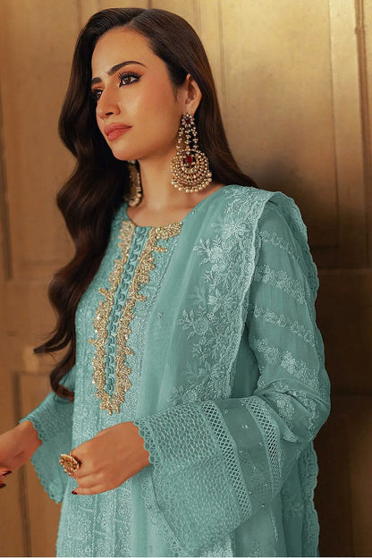 Sky Blue Colour Faux Georgette Semi Stitched Pakistani Suit SM1140469 A