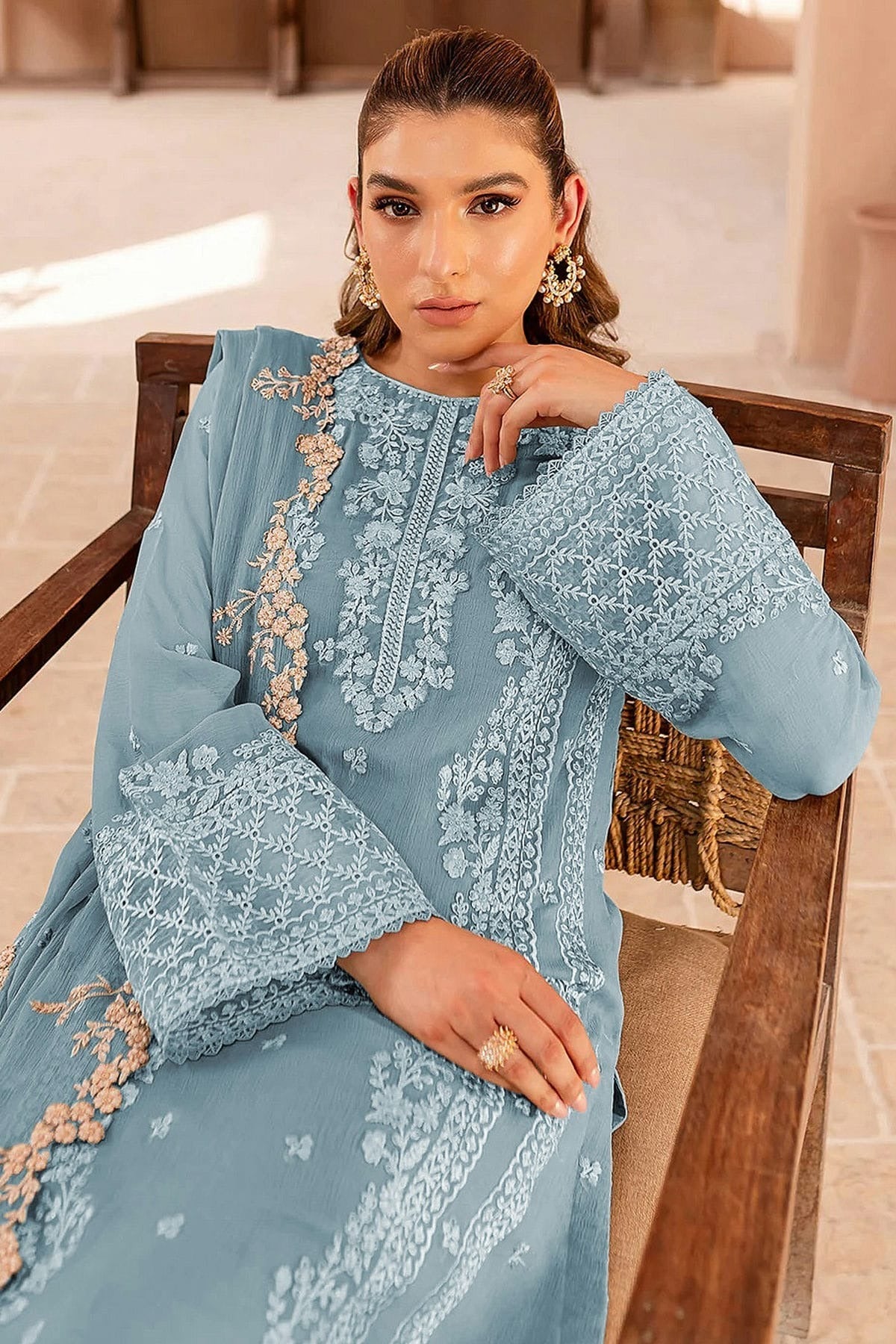 Sky Blue Colour Faux Georgette Semi Stitched Pakistani Suit SM1140474 A