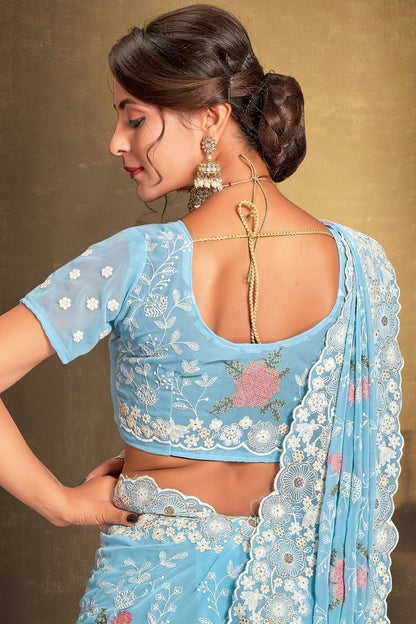 Sky Blue Colour Georgette Designer Saree LC1121517 A
