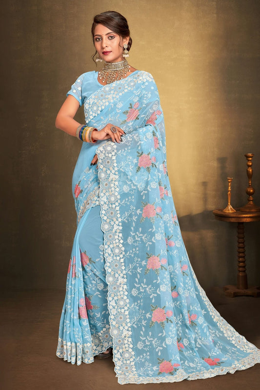 Sky Blue Colour Georgette Designer Saree LC1121517