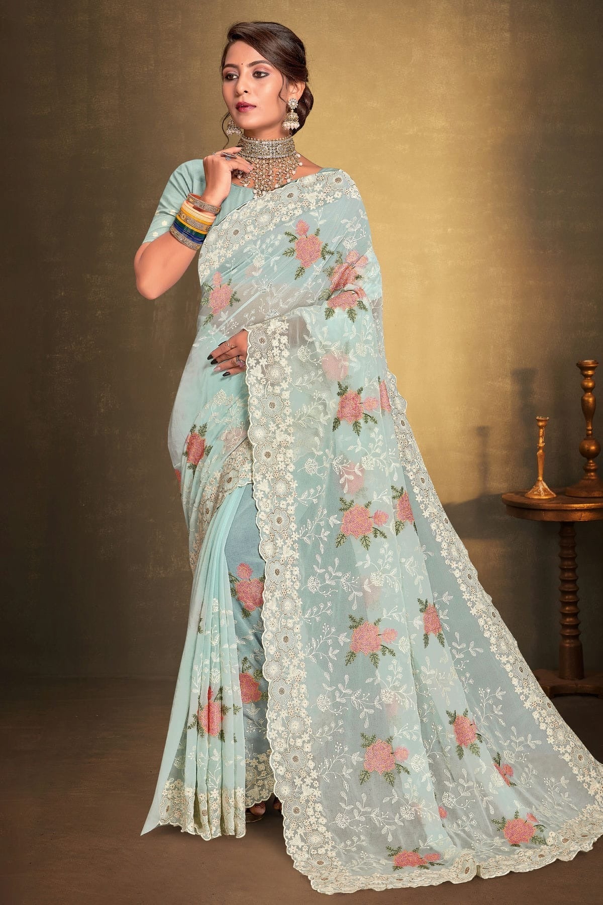 Sky Blue Colour Georgette Designer Saree LC1121520