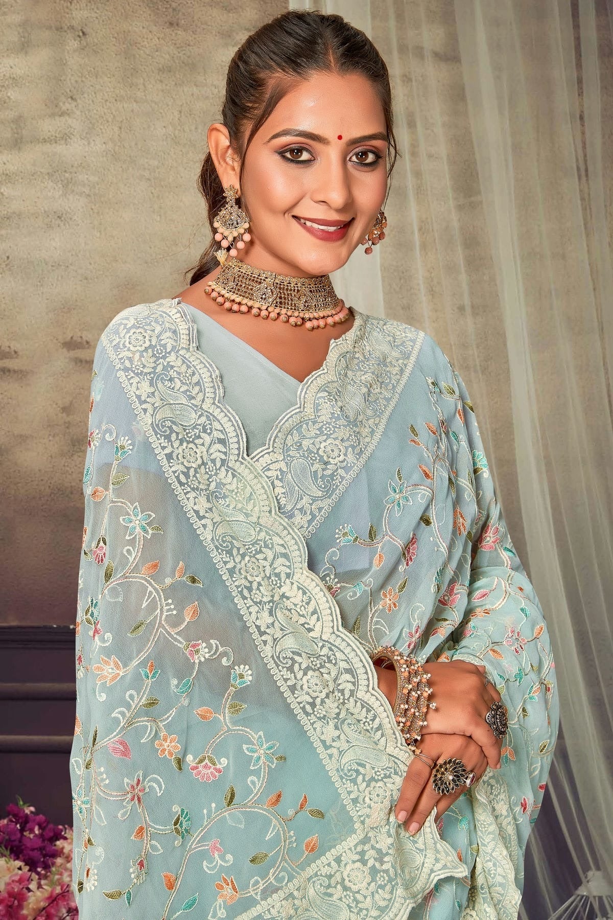 Sky Blue Colour Georgette Designer Saree LC1121557 A