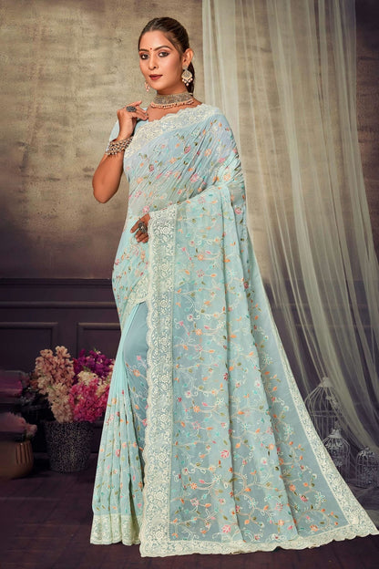 Sky Blue Colour Georgette Designer Saree LC1121557