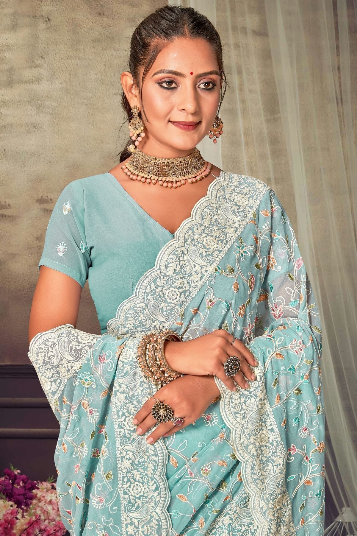 Sky Blue Colour Georgette Designer Saree LC1121559 A