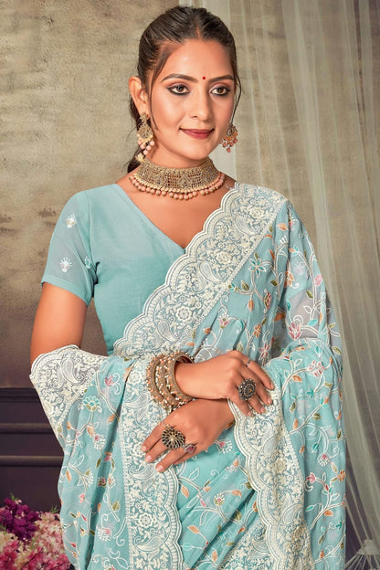 Sky Blue Colour Georgette Designer Saree LC1121559 A