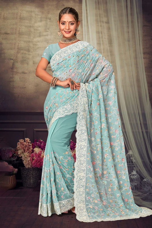 Sky Blue Colour Georgette Designer Saree LC1121559