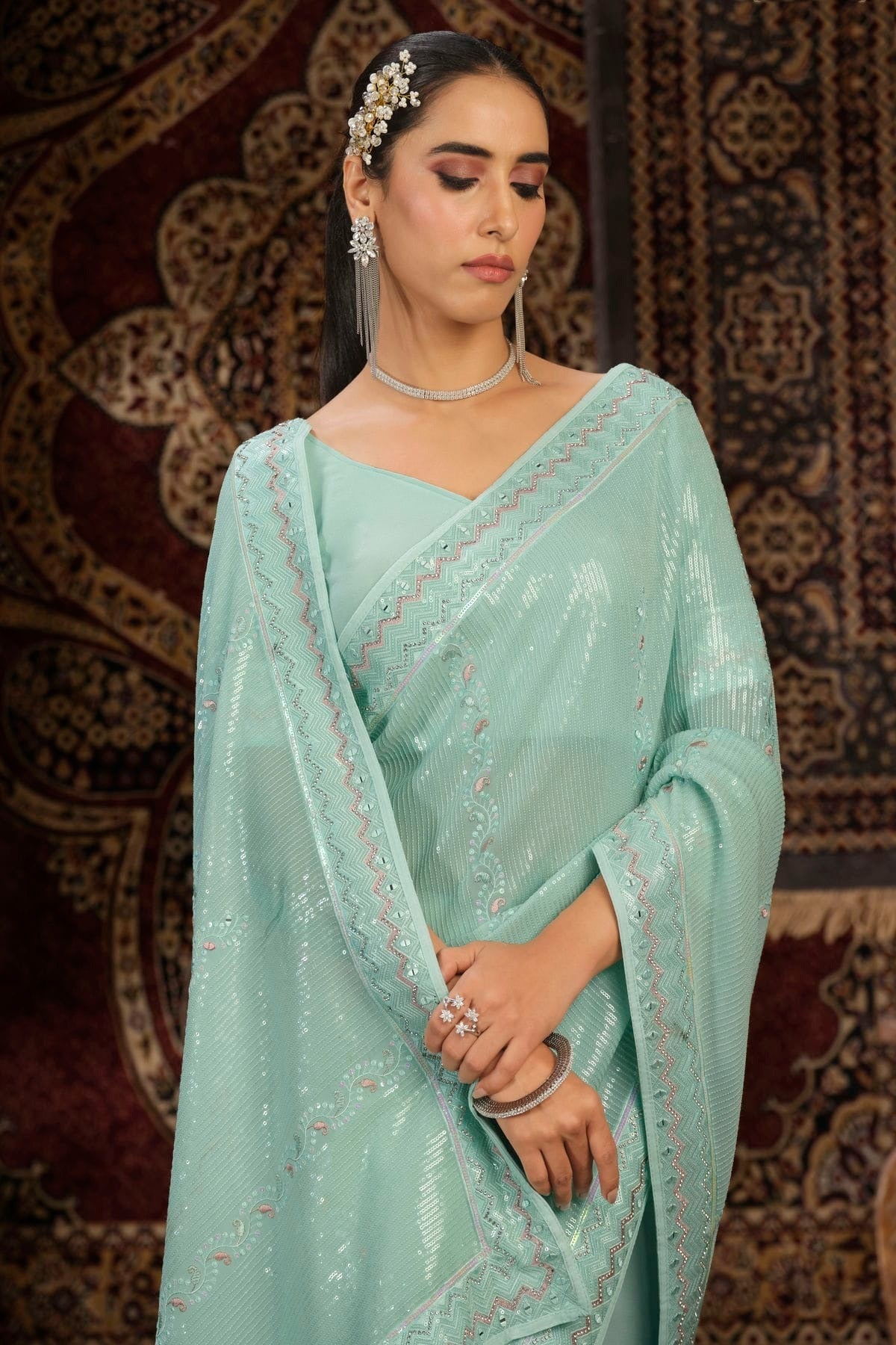 Sky Blue Colour Georgette Designer Saree SD1080878 B