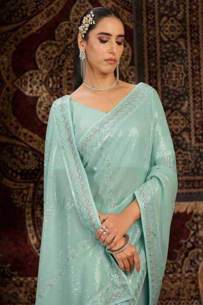 Sky Blue Colour Georgette Designer Saree SD1080878 B