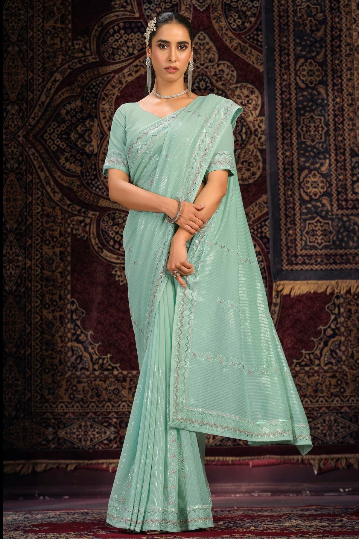 Sky Blue Colour Georgette Designer Saree SD1080878