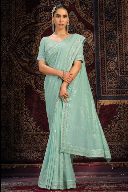 Sky Blue Colour Georgette Designer Saree SD1080878