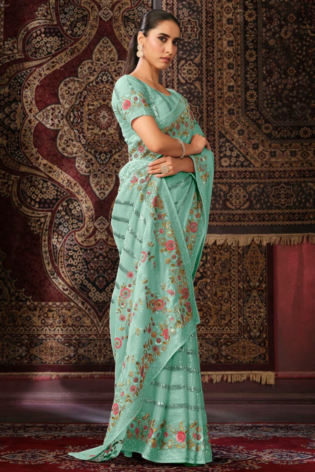 Sky Blue Colour Georgette Designer Saree SD1080882 A