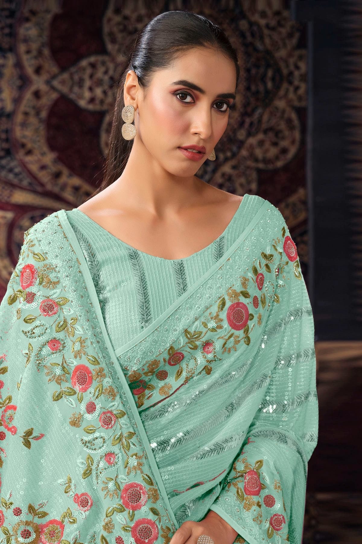 Sky Blue Colour Georgette Designer Saree SD1080882 B