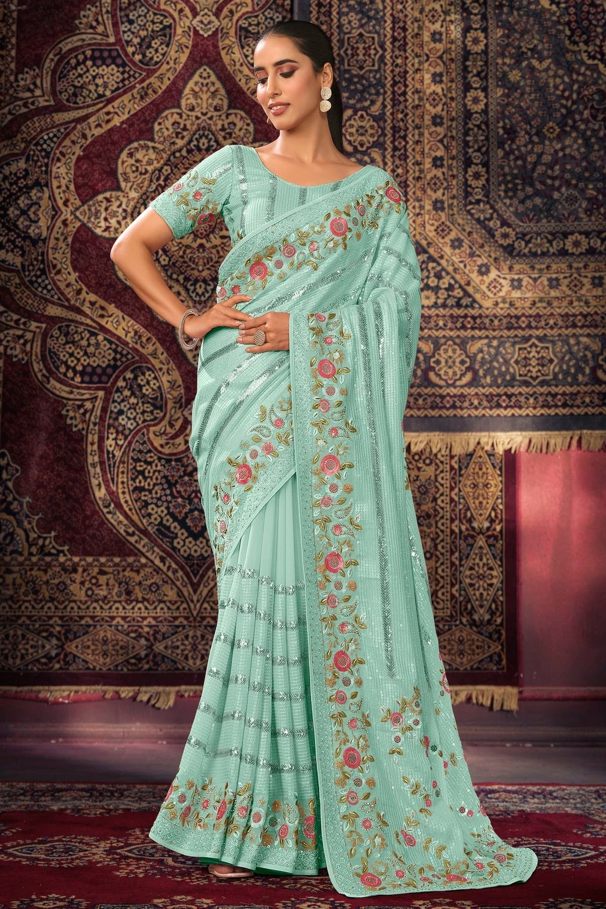 Sky Blue Colour Georgette Designer Saree SD1080882