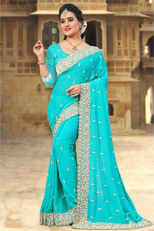 Sky Blue Colour Georgette Designer Saree SD1090019