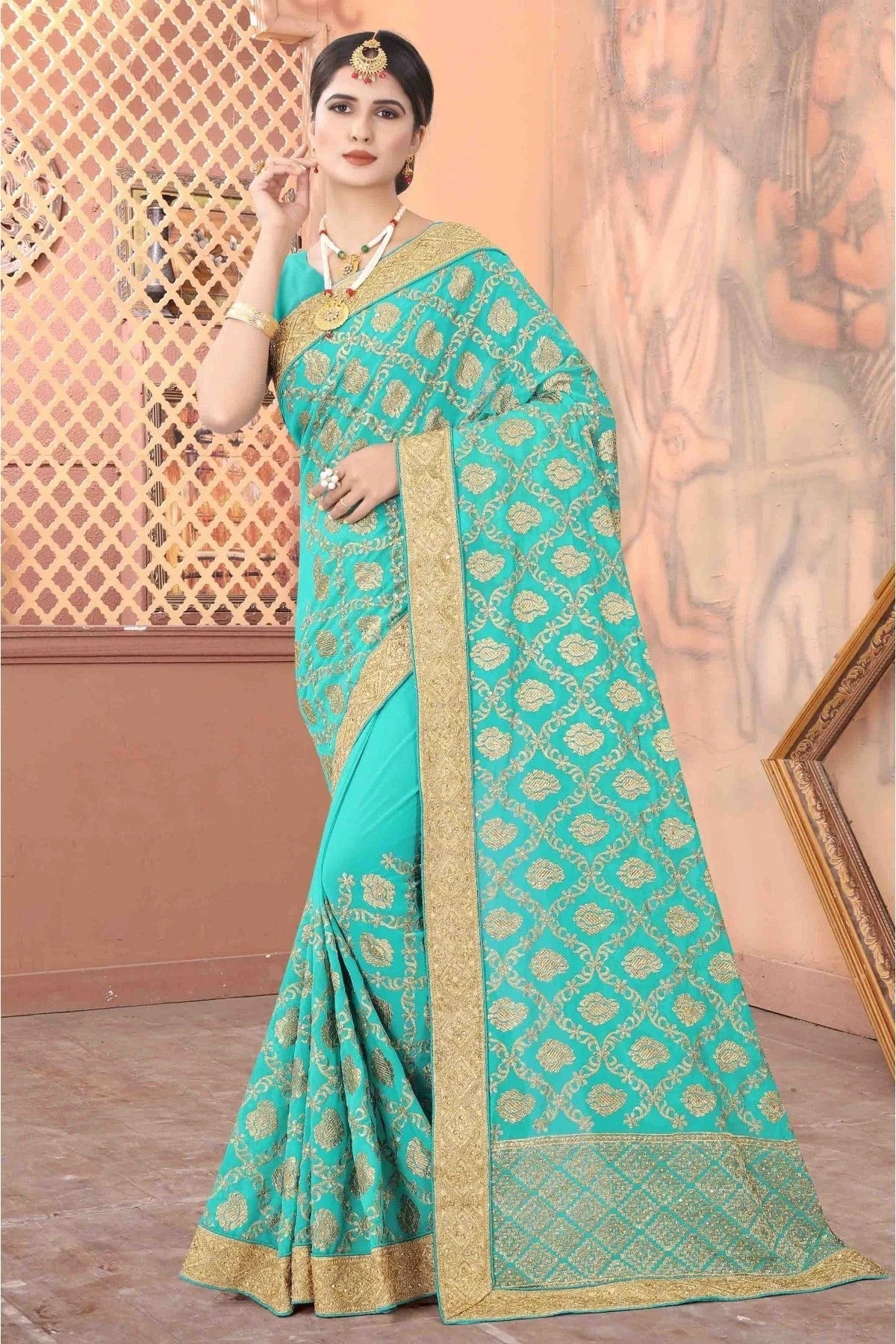 Sky Blue Colour Georgette Designer Saree SD1090188