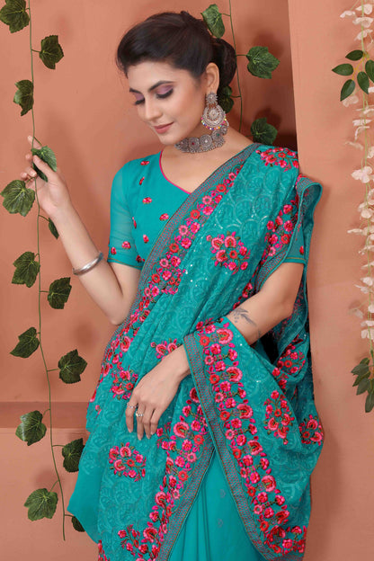 Sky Blue Colour Georgette Designer Saree SD1090537 A