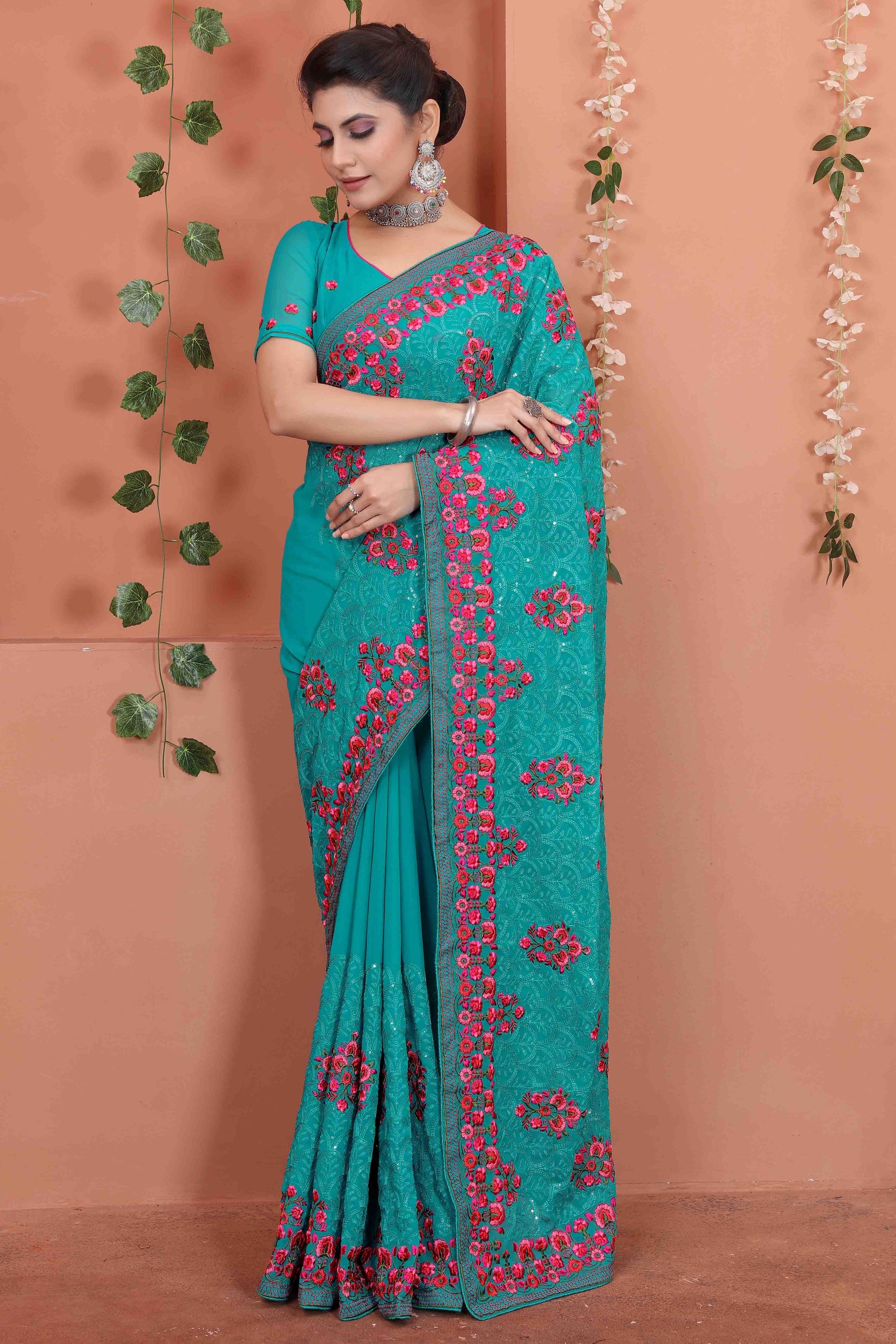 Sky Blue Colour Georgette Designer Saree SD1090537