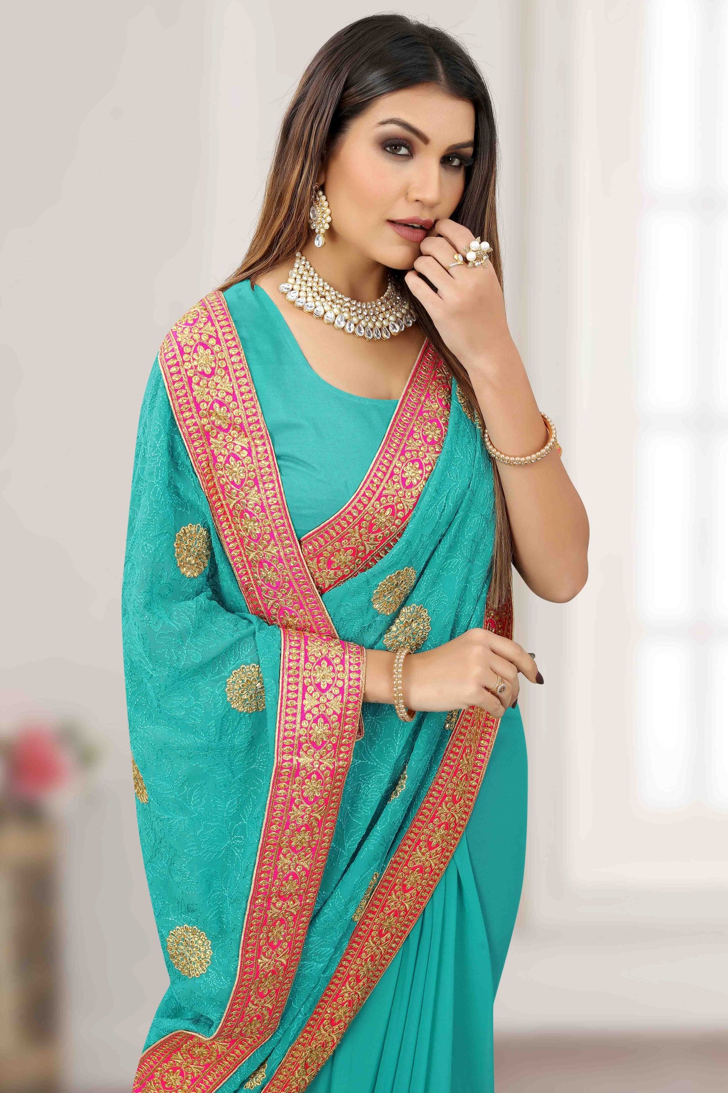 Sky Blue Colour Georgette Designer Saree SD1121197 A