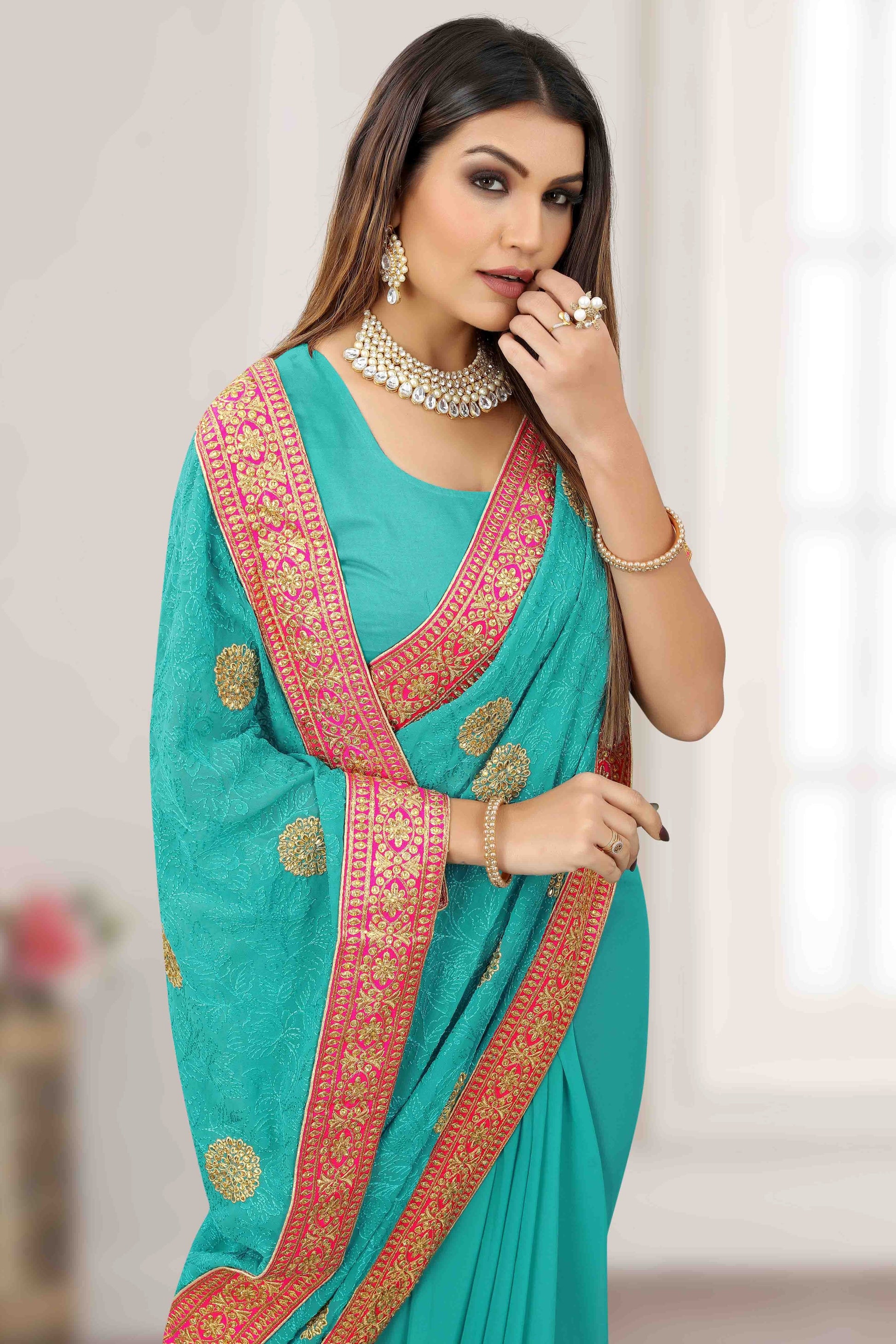 Sky Blue Colour Georgette Designer Saree SD1121197 A