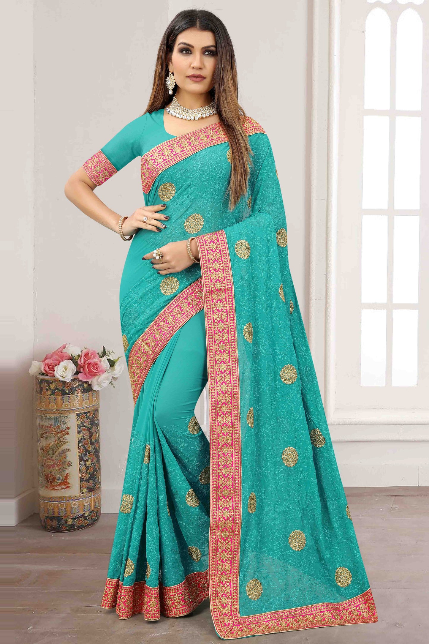 Sky Blue Colour Georgette Designer Saree SD1121197