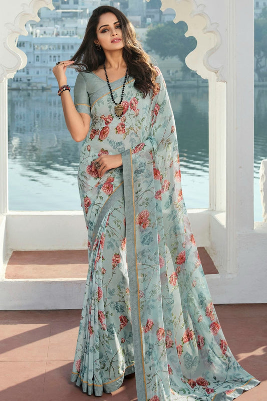 Sky Blue Colour Georgette Printed Saree SD1180079
