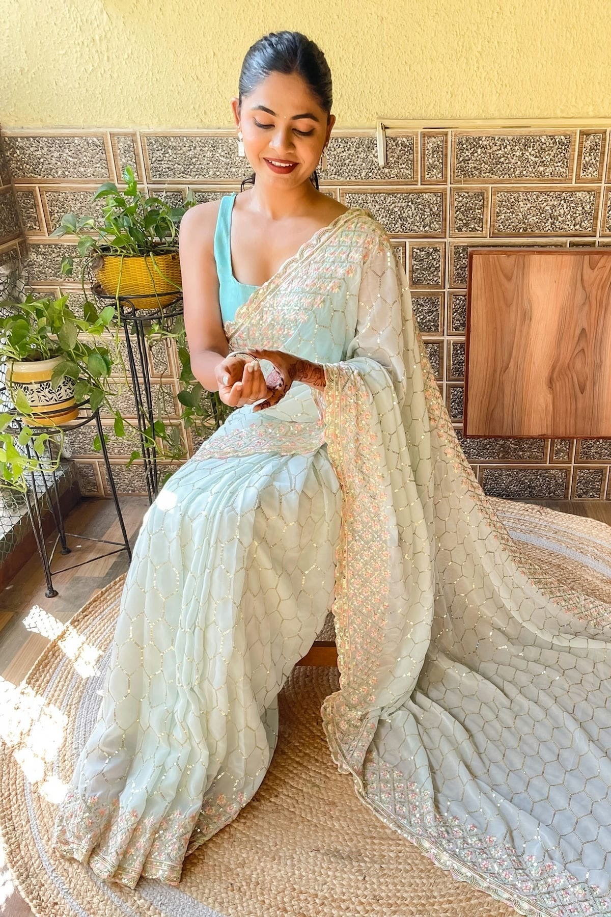 Sky Blue Colour Georgette Saree SD1110152 A