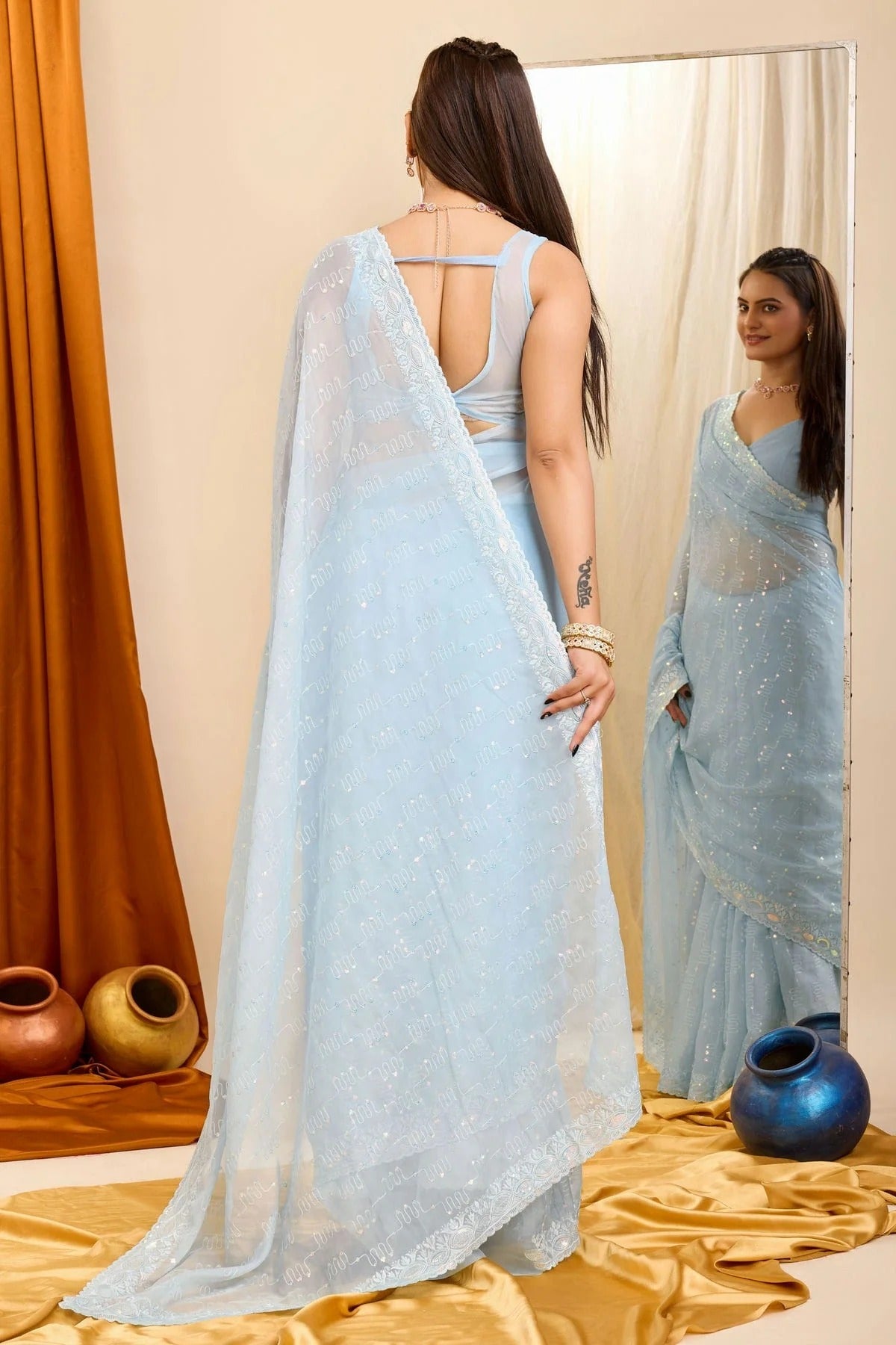 Sky Blue Colour Georgette Saree SD1110213 A
