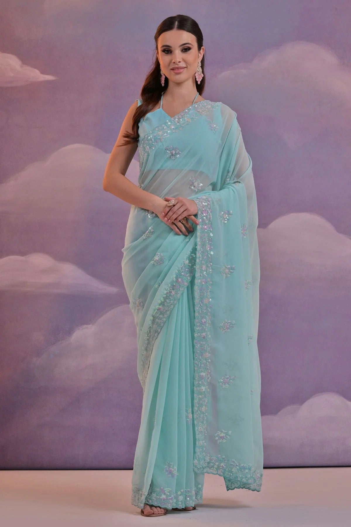 Sky Blue Colour Georgette Saree SD1110516