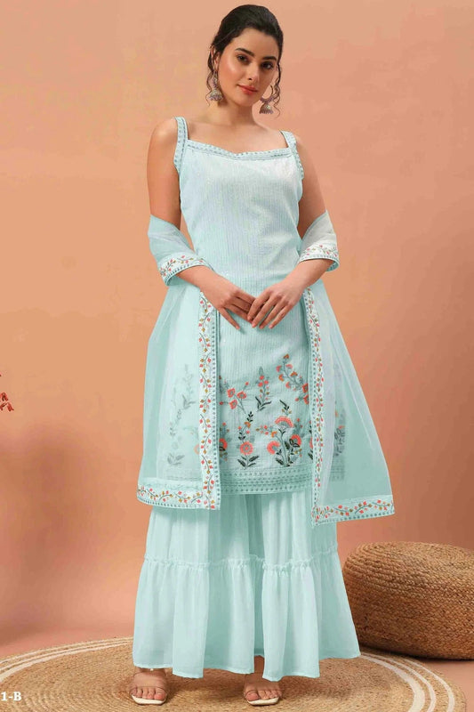 Sky Blue Colour Georgette Stitched Sharara Suit SS1140741
