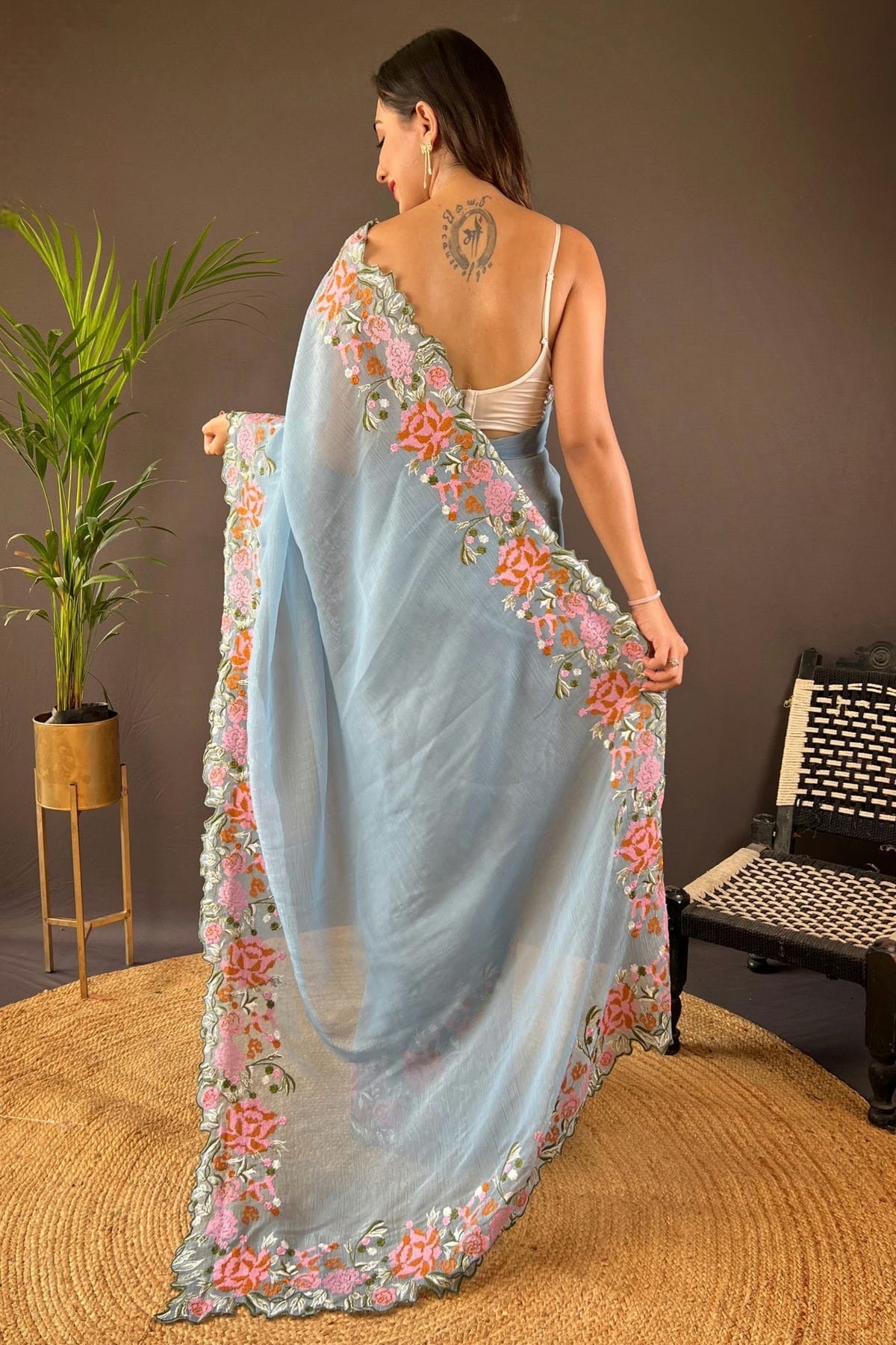 Sky Blue Colour Glossy Silk Designer Saree SD1111892 A